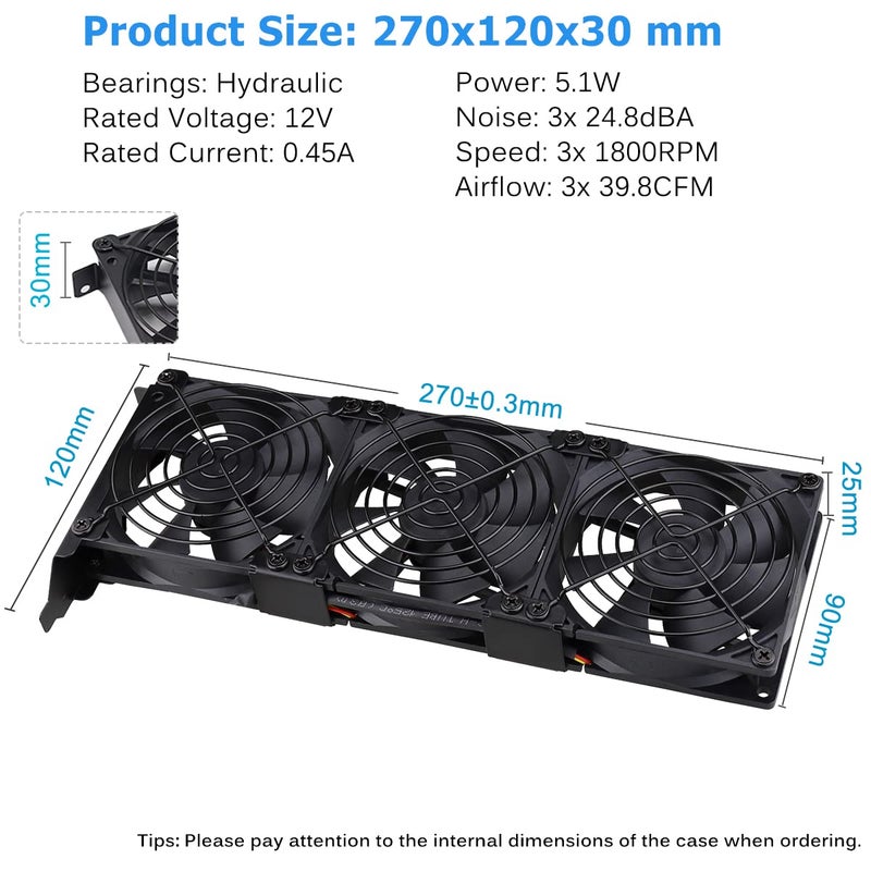 GDSTIME Graphic Card Fans, PCI Slot 3 x 90mm 92mm Fans, Graphics Card Cooler, Video Card VGA Cooler - Image 2